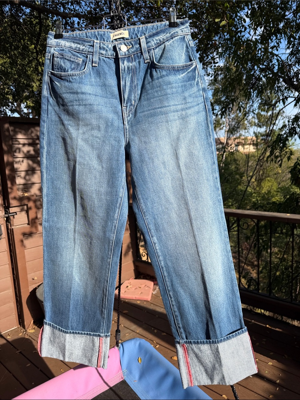 L'AGENCE Light Blue Wide Leg Jeans with Cuffed Hem